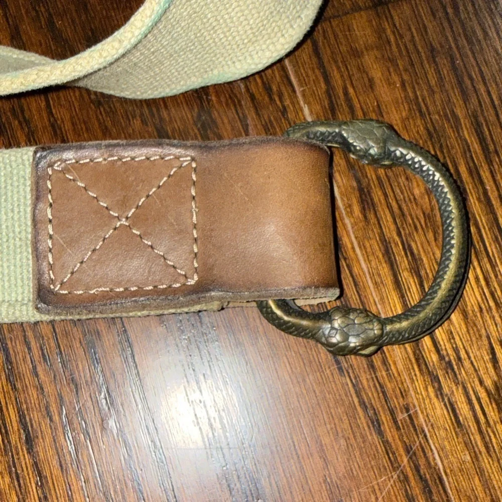 Unbranded belt real leather with beige canvas and metal snake